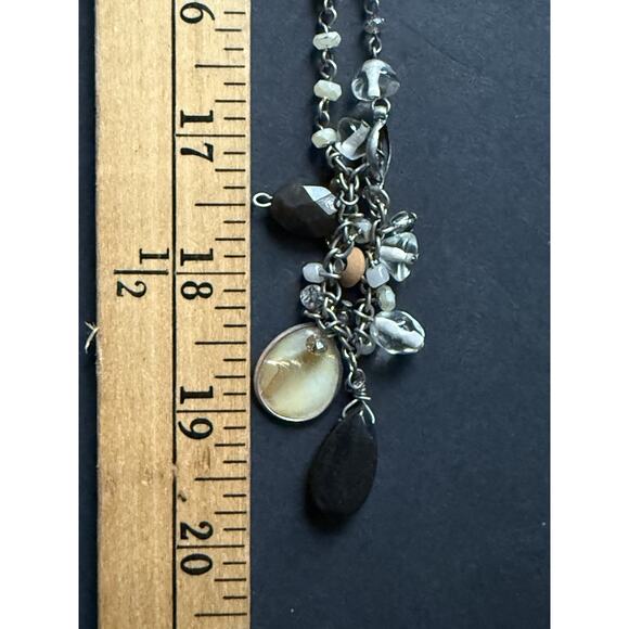Chicos Chunky Beaded Necklace Silvertone Long Stackable Boho Statement Festival - Picture 9 of 9